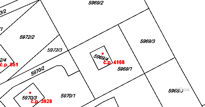 Mělník 4168 na parcele st. 5969/4 v KÚ Mělník, Katastrální mapa