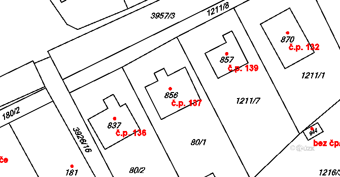 Kryry 137 na parcele st. 856 v KÚ Kryry, Katastrální mapa