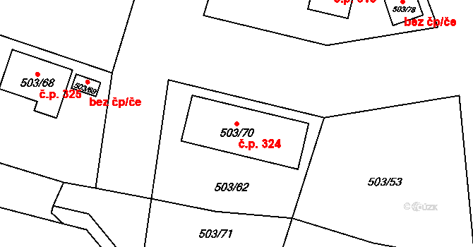 Strupčice 324 na parcele st. 503/70 v KÚ Strupčice, Katastrální mapa