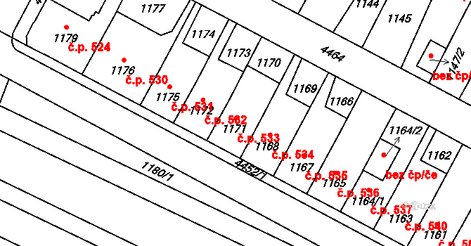 Chotěboř 533 na parcele st. 1171 v KÚ Chotěboř, Katastrální mapa