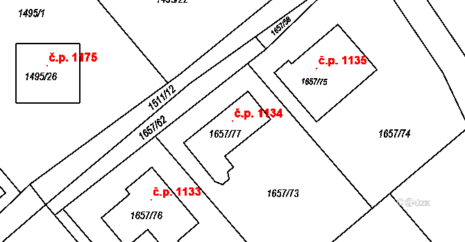 Podbořany 1134 na parcele st. 1657/77 v KÚ Podbořany, Katastrální mapa