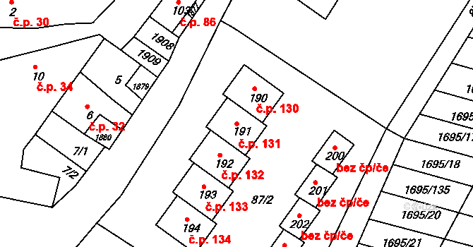 Nítkovice 131 na parcele st. 191 v KÚ Nítkovice, Katastrální mapa