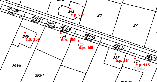 Žopy 148, Holešov na parcele st. 172 v KÚ Žopy, Katastrální mapa