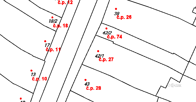Hrdibořice 27 na parcele st. 42/1 v KÚ Hrdibořice, Katastrální mapa