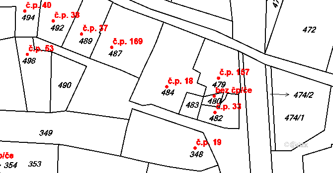 Vrchoslavice 18 na parcele st. 484 v KÚ Vrchoslavice, Katastrální mapa