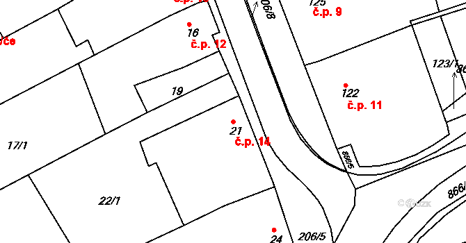 Sedlešovice 14, Nový Šaldorf-Sedlešovice na parcele st. 21 v KÚ Sedlešovice, Katastrální mapa