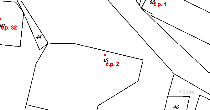 Dojetřice 2, Sázava na parcele st. 45 v KÚ Dojetřice, Katastrální mapa