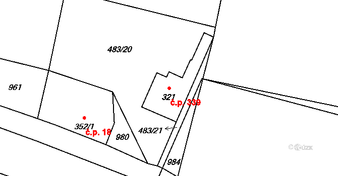 Libice nad Cidlinou 339 na parcele st. 321 v KÚ Libice nad Cidlinou, Katastrální mapa