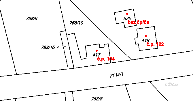 Alšovice 104, Pěnčín na parcele st. 417 v KÚ Alšovice, Katastrální mapa