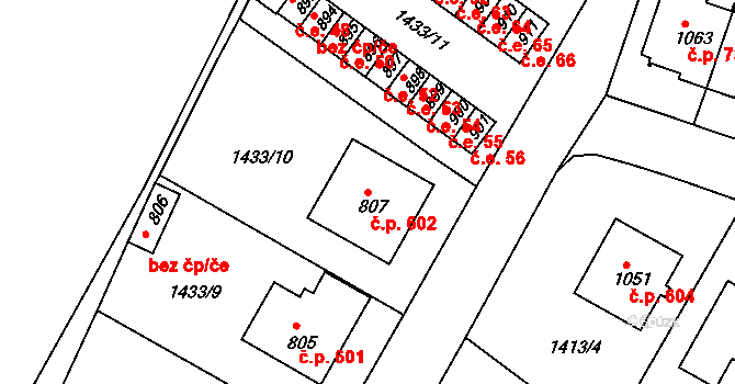 Brtnice 602 na parcele st. 807 v KÚ Brtnice, Katastrální mapa