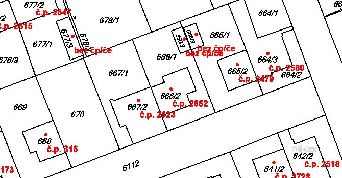 Jihlava 2652 na parcele st. 666/2 v KÚ Jihlava, Katastrální mapa