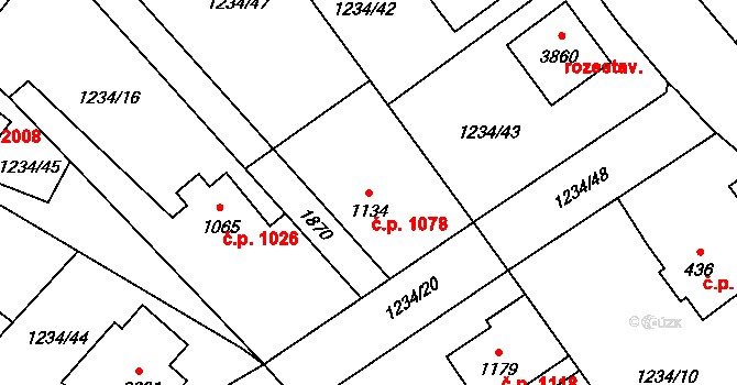 Říčany 1078 na parcele st. 1134 v KÚ Říčany u Prahy, Katastrální mapa