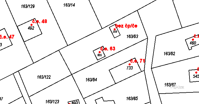 Horoměřice 63 na parcele st. 502 v KÚ Horoměřice, Katastrální mapa