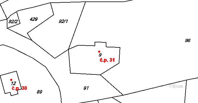 Chlívce 31, Stárkov na parcele st. 9 v KÚ Chlívce, Katastrální mapa
