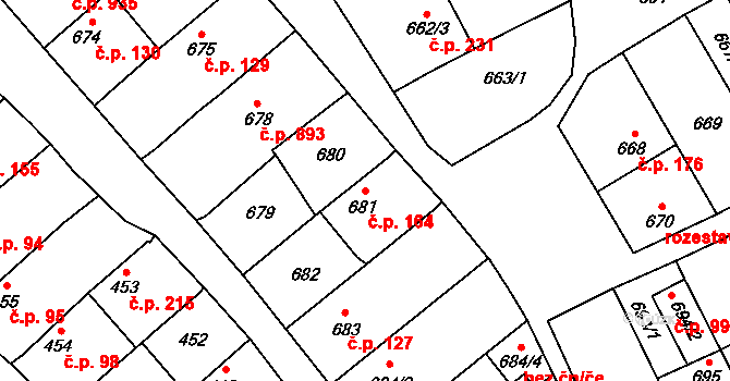 Lužice 164 na parcele st. 681 v KÚ Lužice u Hodonína, Katastrální mapa