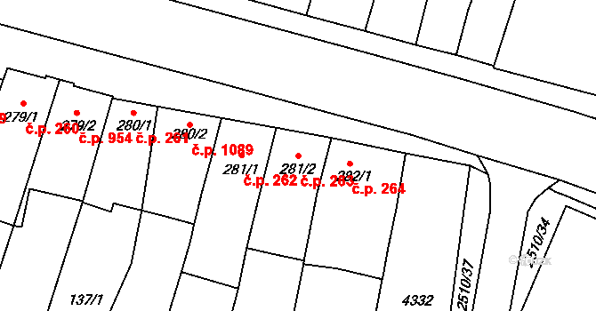Kyjov 263 na parcele st. 281/2 v KÚ Kyjov, Katastrální mapa