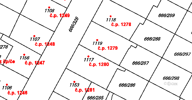 Veselí nad Moravou 1279 na parcele st. 1119 v KÚ Veselí-Předměstí, Katastrální mapa