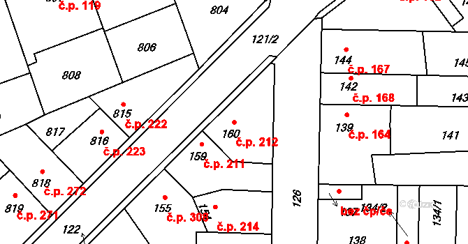 Hřebeč 212 na parcele st. 160 v KÚ Hřebeč, Katastrální mapa