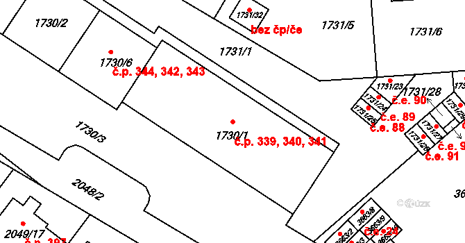 Brňany 339,340,341, Vyškov na parcele st. 1730/1 v KÚ Vyškov, Katastrální mapa