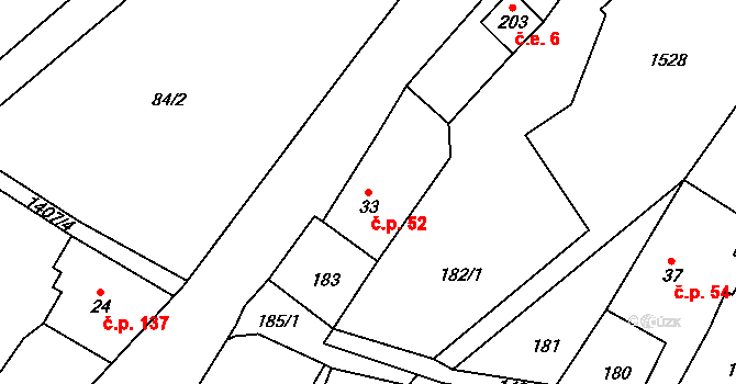 Ruda 52, Tvrdkov na parcele st. 33 v KÚ Ruda u Rýmařova, Katastrální mapa