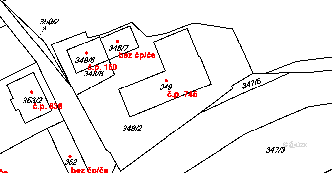 Libušín 745 na parcele st. 349 v KÚ Libušín, Katastrální mapa