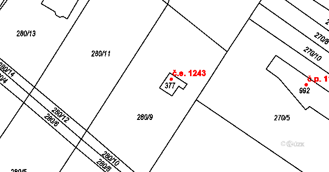 Ládví 1243, Kamenice na parcele st. 377 v KÚ Ládví, Katastrální mapa
