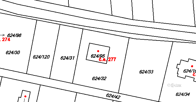Žižlavice 277, Blansko na parcele st. 624/95 v KÚ Těchov, Katastrální mapa