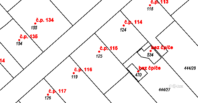Holohlavy 115 na parcele st. 125 v KÚ Holohlavy, Katastrální mapa