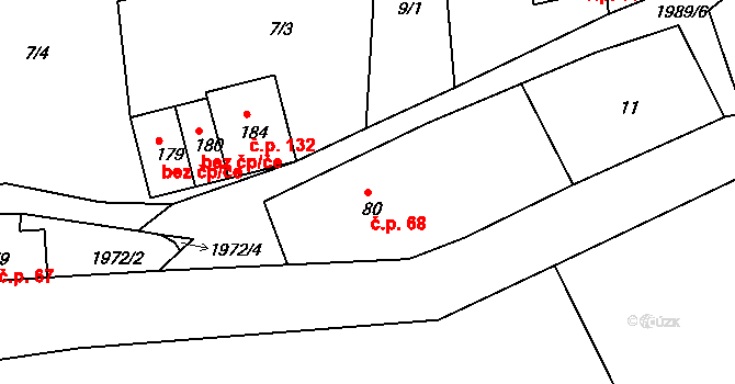 Kamenec u Poličky 68 na parcele st. 80 v KÚ Kamenec u Poličky, Katastrální mapa