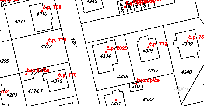 Šternberk 2025 na parcele st. 4334 v KÚ Šternberk, Katastrální mapa