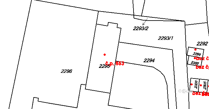 Mimoň I 653, Mimoň na parcele st. 2295 v KÚ Mimoň, Katastrální mapa