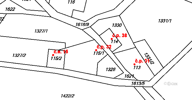 Spálov 32, Semily na parcele st. 115/1 v KÚ Spálov u Semil, Katastrální mapa