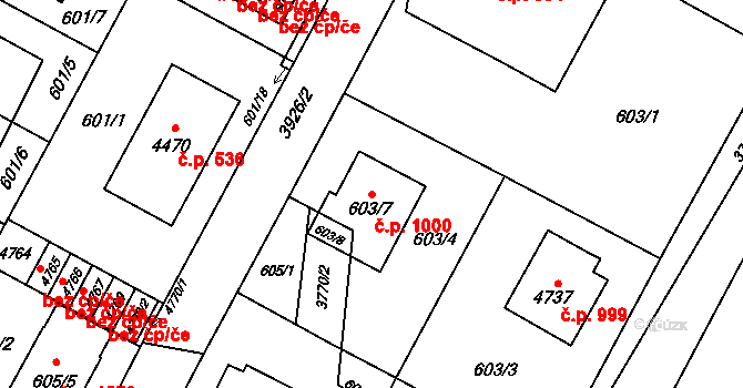 Žamberk 1000 na parcele st. 603/7 v KÚ Žamberk, Katastrální mapa