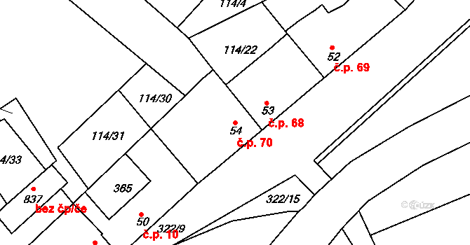 Litol 70, Lysá nad Labem na parcele st. 54 v KÚ Litol, Katastrální mapa