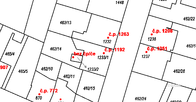 Lysá nad Labem 1192 na parcele st. 1233/1 v KÚ Lysá nad Labem, Katastrální mapa