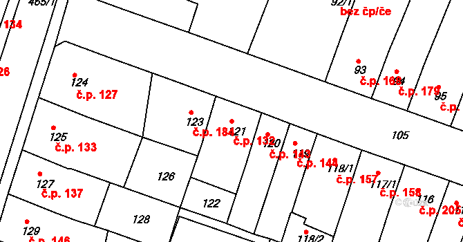 Novosedlice 132 na parcele st. 121 v KÚ Novosedlice, Katastrální mapa