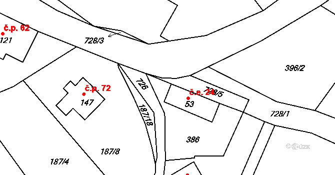 Těpeře 24, Železný Brod na parcele st. 53 v KÚ Chlístov u Železného Brodu, Katastrální mapa
