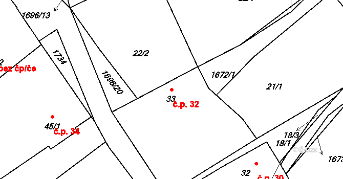 Petrovice 32, Mladošovice na parcele st. 33 v KÚ Petrovice u Borovan, Katastrální mapa