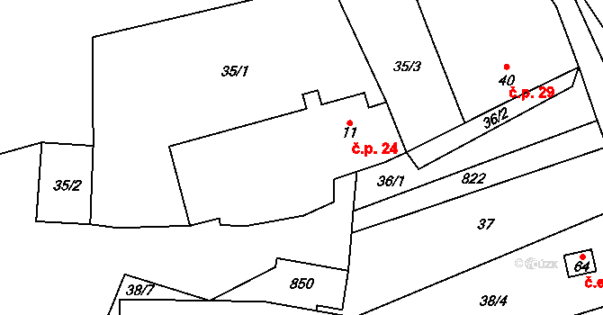 Čakovice 24, Pelhřimov na parcele st. 11 v KÚ Čakovice u Pelhřimova, Katastrální mapa