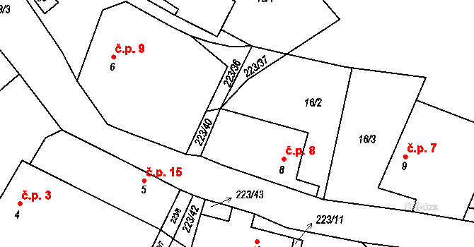 Turovka 8, Horní Cerekev na parcele st. 8 v KÚ Turovka, Katastrální mapa