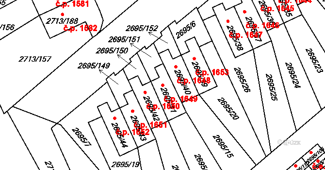 Pelhřimov 1649 na parcele st. 2695/41 v KÚ Pelhřimov, Katastrální mapa