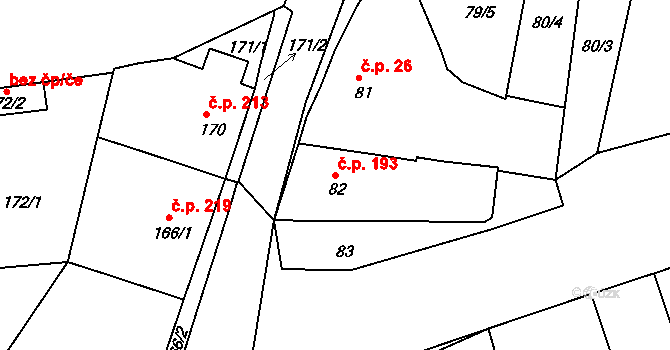 Volyně 193 na parcele st. 82 v KÚ Volyně, Katastrální mapa