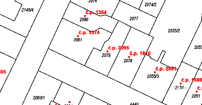 Teplice 2095 na parcele st. 2079 v KÚ Teplice, Katastrální mapa