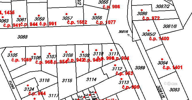 Sokolov 996 na parcele st. 3110 v KÚ Sokolov, Katastrální mapa