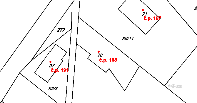 Starobucké Debrné 188, Nemojov na parcele st. 70 v KÚ Starobucké Debrné, Katastrální mapa