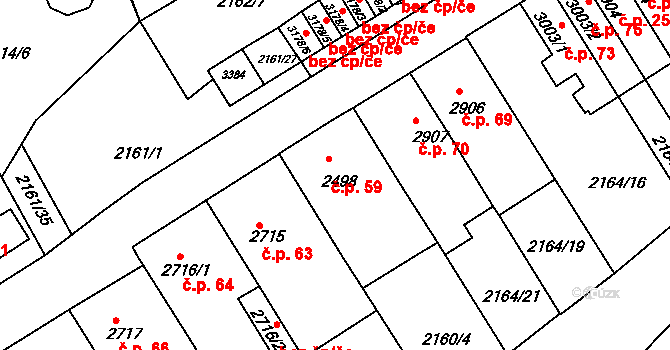 Štítary 59, Kolín na parcele st. 2498 v KÚ Štítary u Kolína, Katastrální mapa
