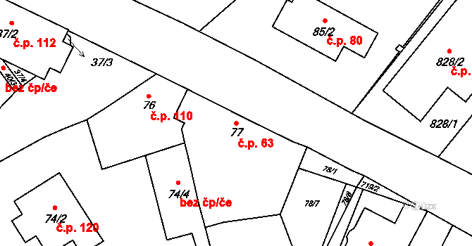 Přední Kopanina 63, Praha na parcele st. 77 v KÚ Přední Kopanina, Katastrální mapa