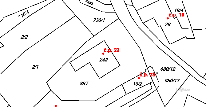 Rodvínov 23 na parcele st. 242 v KÚ Rodvínov, Katastrální mapa