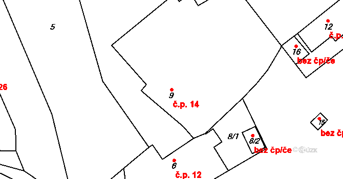 Levín 14, Králův Dvůr na parcele st. 9 v KÚ Levín u Berouna, Katastrální mapa