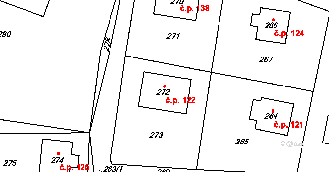 Lhota u Příbramě 122 na parcele st. 272 v KÚ Lhota u Příbramě, Katastrální mapa